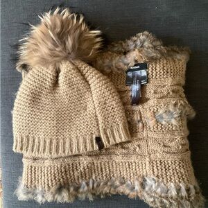 RUDSAK Brown Knit Hat and Scarf Set with Pom-Pom